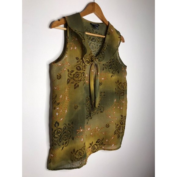 New York & Company Green Floral Pattern Sleeveless Sheer Tank Top Blouse Medium - Picture 2 of 8